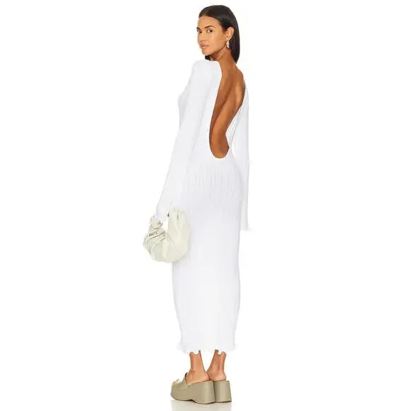 NWT SNDYS Baha Long Sleeve White Maxi Knit Dress Size M Cover-up Revolve - Picture 3 of 10